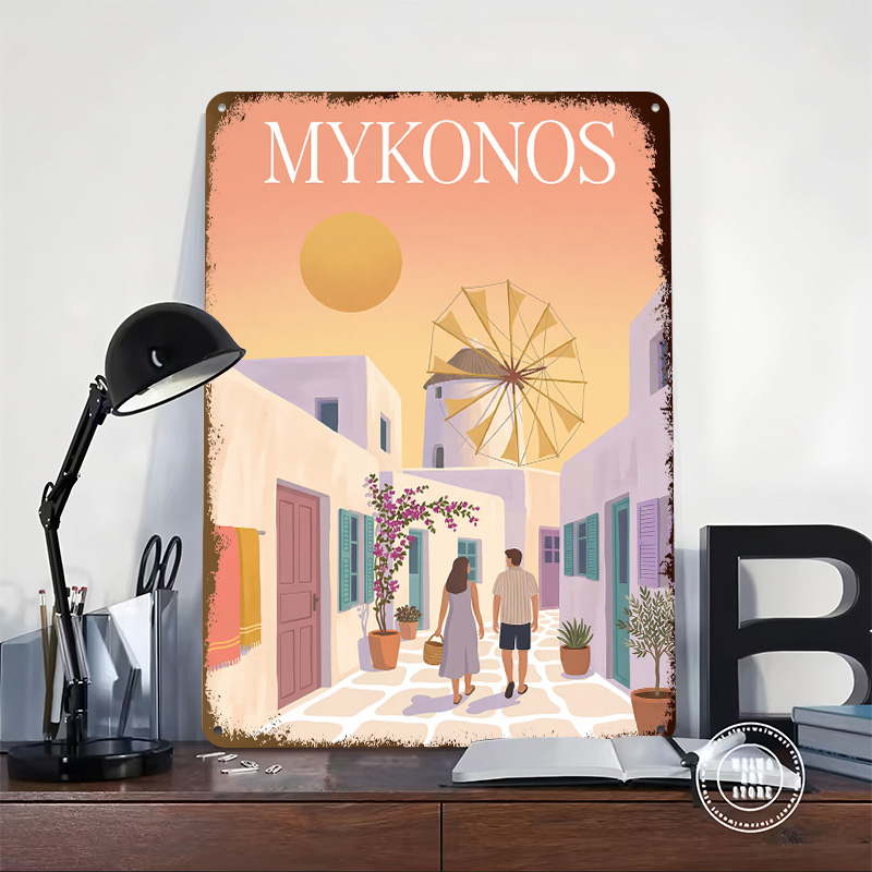 Mykonos Greece Metal Poster Cu - đánh giá và giá Retro Gaming Bar